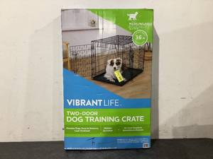 lot 622 image: Vibrant Life Double Door Metal Wire Dog Crate with Leak-Proof Pan and Divider, 36 inch