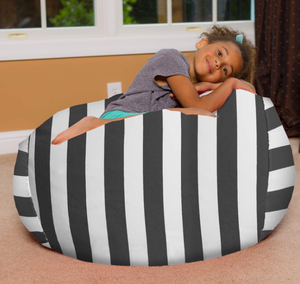 lot 489 image: Posh Creations Bean Bag Chair for Kids, Teens, and Adults Includes Removable and Machine Washable Cover, Canvas Stripes Gray and White, 38in - Large