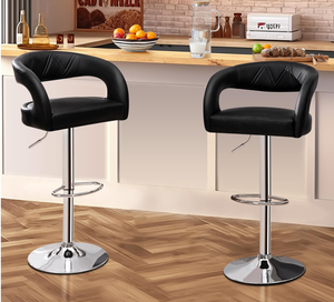 lot 500 image: VECELO Bar Stools Set of 2 Adjustable Swivel Modern Pu Leather Barstools, Counter Bar Stools with Back and Arms, for Kitchen, Bar (Black)