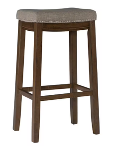 lot 501 image: Linon Home Decor Concord 32.25 in. Rustic Dark Brown and Gray Backless Wood Bar Stool with Fabric Seat