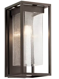lot 504 image: KICHLER Mercer 18.75 in. 1-Light Olde Bronze Outdoor Hardwired Wall Lantern Sconce with No Bulbs Included (1-Pack)