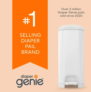 lot 635 image: Diaper Genie Select Pail,White,Stainless Steel, 1 Diaper Pail,1 Square Refill-165 Ct, Infant