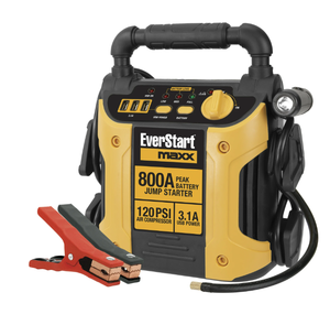 lot 639 image: EverStart 800 Peak Amp Jump Starter with 120 PSI Compressor, Pivoting LED Light, 3X USB Ports