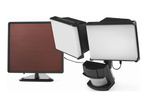 lot 640 image: Hyper Tough 2-Head Adjustable LED Solar Motion Sensor Outdoor Security Light, Black, 1500 Lumens
