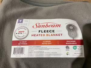 lot 301 image: Twin Size Sunbeam Royal Ultra Fleece Heated Electric Blanket, 12 Heat Settings, 12-Hour Selectable Auto Shut-Off