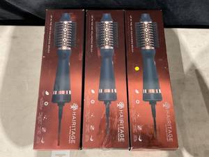 lot 420 image: LOT OF 3 Hairitage Ceramic Volumizing Blow Dryer Brush for Curling and Straightening