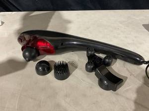 lot 424 image: Brookstone Handheld Percussion Body Massager, 4 Vibration Modes, 5 Interchangeable Heads