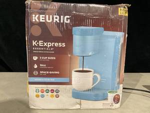 lot 379 image: Keurig K-Express Essentials Sky Blue Single-Serve K-Cup Pod Coffee Maker