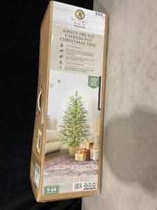 lot 391 image: Potted 4 Pre-Lit Twinkle LED Cypress Artificial Christmas Tree, Green, 100 LED, by My Texas House