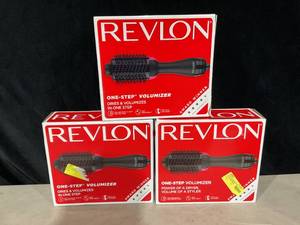 lot 399 image: LOT OF 3 Revlon One-Step Volumizer Hair Dryer and Hot Air Brush