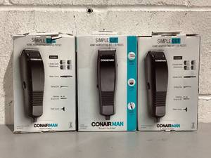 lot 553 image: LOT OF 3 ConairMAN Professional Mens Haircut Kit, Basic Clipper, Guide Combs, & Accessories, HC93W