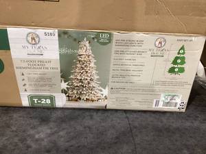 lot 714 image: My Texas House 7.5ft Pre-Lit Flocked Green Birmingham Fir Artificial Christmas Tree with 400 White LED Lights
