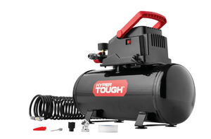 lot 325 image: Hyper Tough 3 Gallon Oil-free Portable Air Compressor with Hose & Inflation Accessory Ki