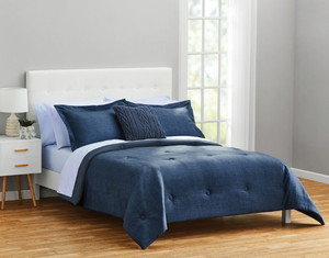 lot 702 image: Mainstays 10 Piece Navy Bed in a Bag Comforter Set with Sheets, Queen