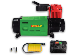 lot 733 image: Stop & Go Portable Single Piston 12 volt Air Compressor Inflates Up to 42 tires