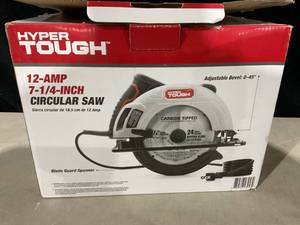 lot 313 image: Hyper Tough 12 Amp Corded 7-14 Circular Saw with Steel Plate Shoe, Adjustable Bevel, Blade & Rip Fence
