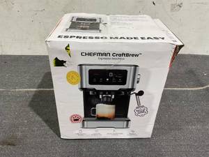 lot 191 image: Chefman CraftBrew 15-Bar Espresso Machine w Steam Wand and Touch Controls  Stainless Steel