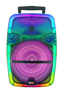 lot 24 image: QFX Wireless Bluetooth Rechargeable Portable Speaker with Party Lights, Multicolor, TMS-1560