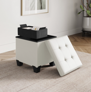 lot 139 image: StorageBud Ottoman with Storage Bench, 15 Foot Stool Storage Ottoman, Leather