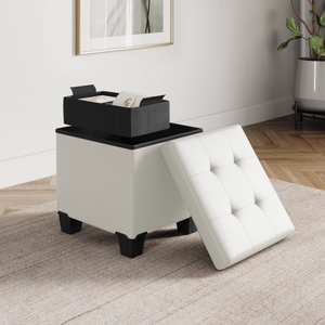 lot 141 image: StorageBud Ottoman with Storage Bench, 15 Foot Stool Storage Ottoman, Leather