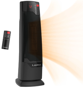 lot 188 image: Lasko 22 1500W Oscillating Ceramic Tower Space Heater with Remote, Black, CT22835