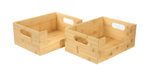 lot 192 image: 2PCS The Home Edit Open Front Storage chest, Brown Bamboo Finish