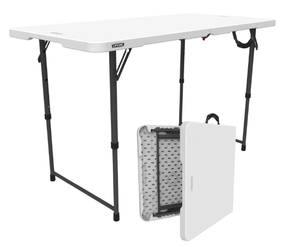 lot 210 image: Lifetime 4 Foot Fold-in-Half Adjustable Height Table, IndoorOutdoor Essential