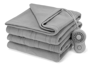lot 380 image: Twin Size Sunbeam Blanket Grey Fleece, 12 Heat Settings, 12-Hour Auto Shut-Off, Electric Heated Blanket with Controller