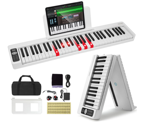 lot 658 image: VEVOR Bluetooth & MIDI, Portable Electronic Digital Foldable Piano with Sustain Pedal Touch Sensitive Lighted Bag 61 Keys