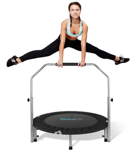 lot 665 image: SereneLife 40 Portable & Foldable Trampoline in-Home Mini Rebounder with Adjustable Handrail for Indoor and Outdoor Workout Use