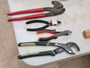lot 33 image: Lot of (4) Hand Tools - Channel Lock Pliers, Wire Cutters, Specialty Plier