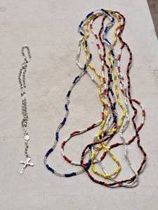 lot 100 image: Necklaces - Rosary Necklace (x1) and Plastic Beaded Necklaces (x5)
