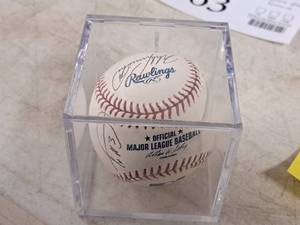 lot 165A image: Rawlings Autographed Official MLB Baseball with Plastic Display Case