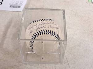 lot 166 image: Rawlings Johnny Blanchard 1961 World Champs Autographed Official Ball American League Baseball with Plastic Display Case