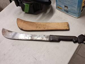 lot 230 image: Custom MacheteKnife with 16 Blade and Leather Sheath