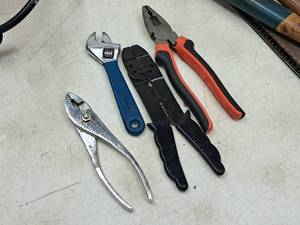 lot 241 image: Lot of (4) Hand Tools - Pliers, Adjustable Wrench, Wire Stripper