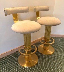 lot 5 image: Designs For Leisure Brass and Boucle Barstools, Pair