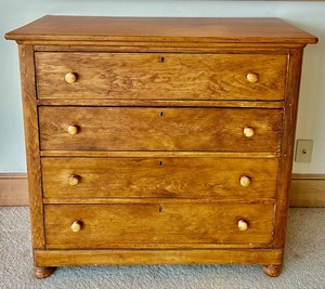 lot 14 image: Vintage Solid Wood Handmade Four Drawer Chest of Drawers