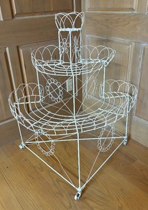 lot 135 image: Vintage Wire Three Tiered Plant Stand