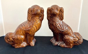 lot 182 image: Pair of Rockingham Style Staffordshire Dog Figurines