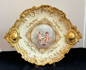 lot 188 image: Vintage Limoges Hand Painted Cherub Charger Artist Signed