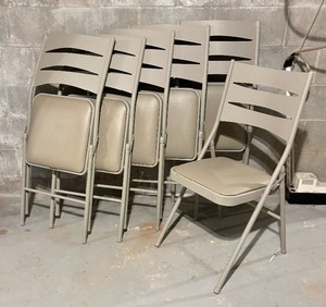 lot 87 image: Six Metal Folding Chairs with Padded Seats