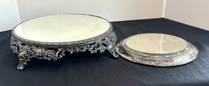 lot 215 image: Two Decorative Antique Silver Plate Mirror Plateaus