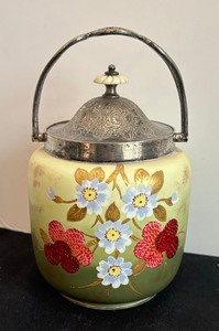 lot 217 image: Antique Hand Painted Biscuit Jar