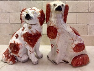 lot 162 image: Two Vintage Staffordshire Spaniel Figurines