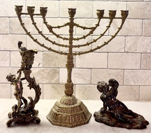 lot 168 image: Beautiful Vintage Brass Angles and Lovely Menorah
