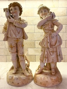 lot 175 image: RW Rudolstad Vintage Porcelain Figurines  Boy & Dog and Girl & Cat