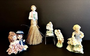 lot 111 image: Variety of Vintage Figurines Including Zampiva Double Figure Spaghetti Hair Doll Figurine, Royal Worcester Porcelain Figurine Months of the Year May by Freda Doughty and More