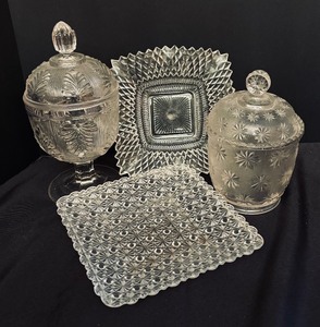 lot 273 image: Vintage Crystal and Clear Glass Plates and Covered Dishes