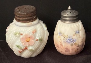 lot 59C image: Antique Apple Blossom and Hand Painted Floral Salt  Pepper Shakers